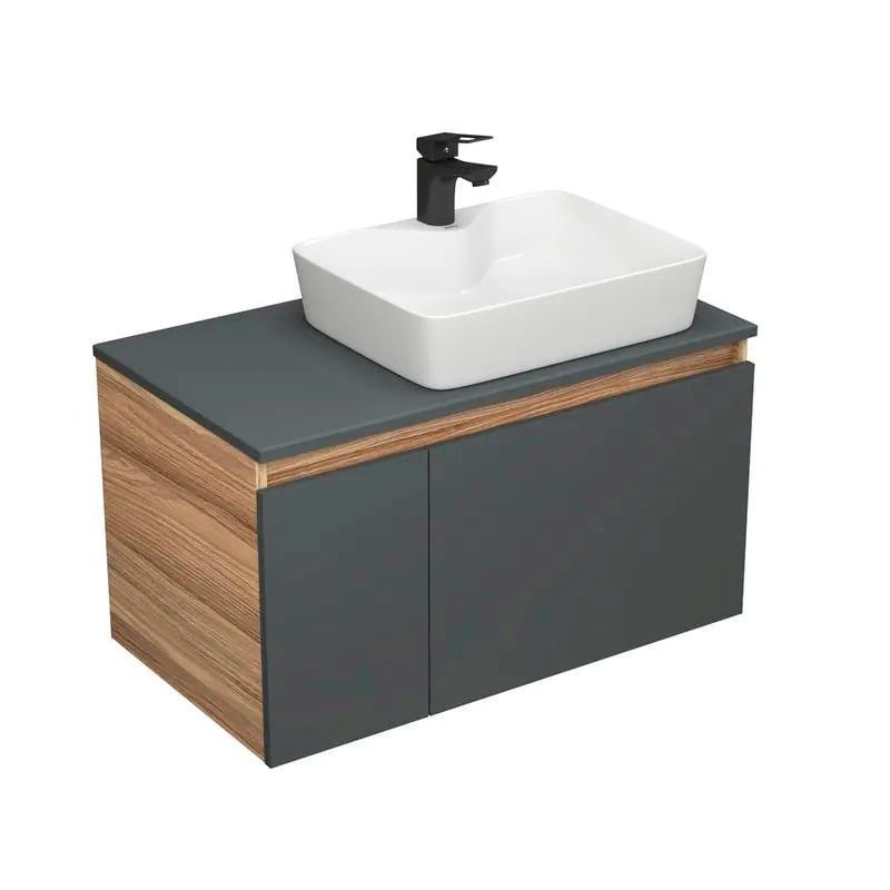 Комплект для ванной, 3 предмета (тумба Bau Dream Blackwood 80 графит + раковина BAU Cerama 48х37, с отверстием под смеситель, белая, смеситель Cerama Black)