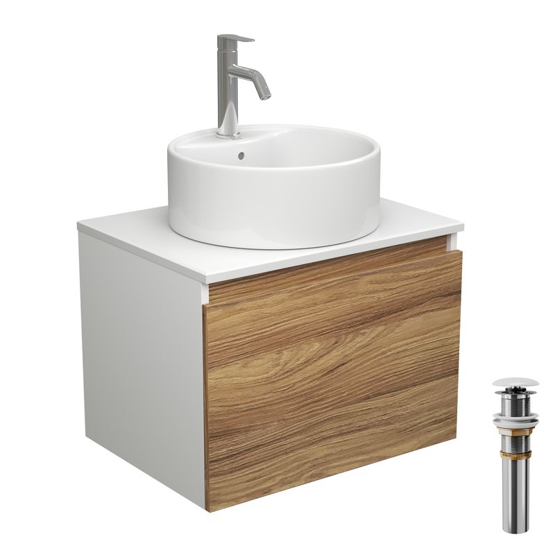 Комплект для ванной, 4 предмета (тумба Bau Dream 60 + раковина BAU D40, с отв. под смеситель + смеситель Dream, выпуск клик-клак, белый)