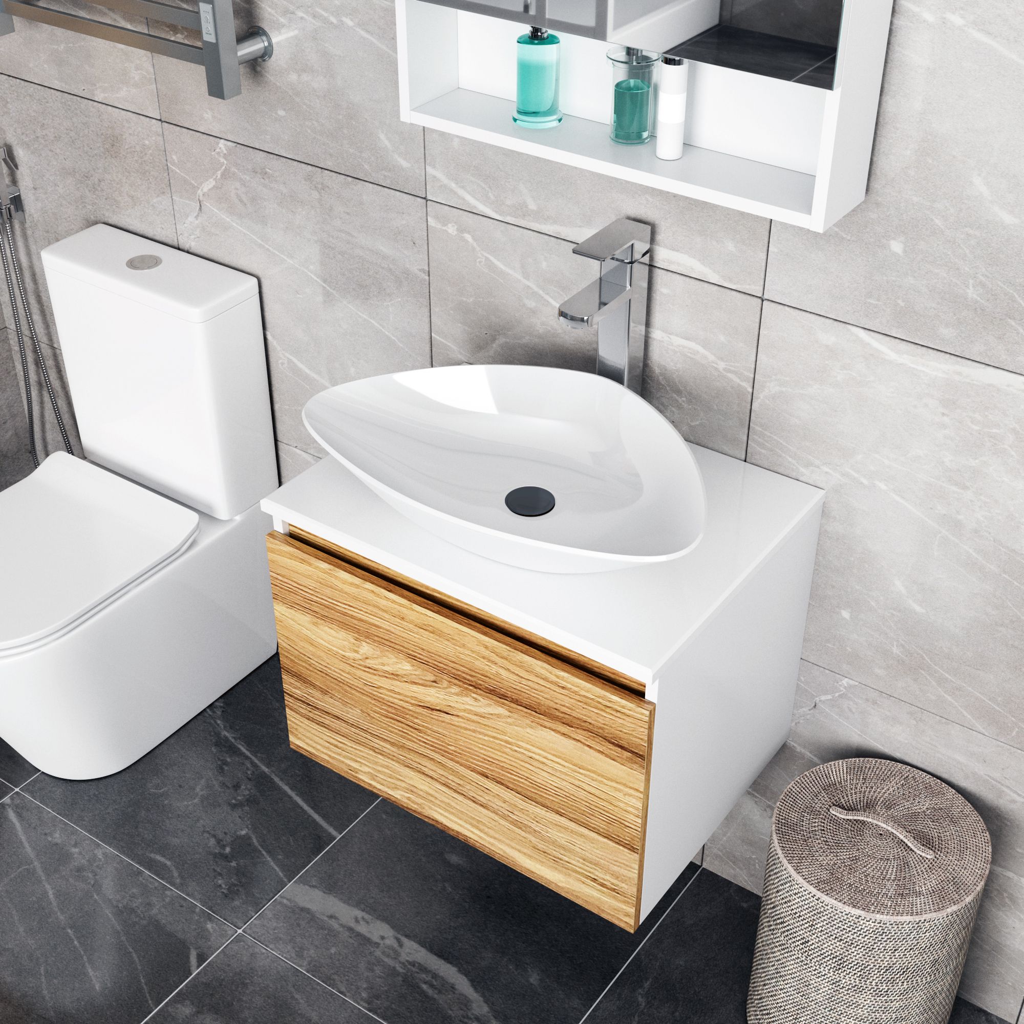 Тумба с раковиной и выпуском (Тумба Bau Dream Blackwood 60, умывальник BAU Triangle 59х39, выпуск клик клак, черный)