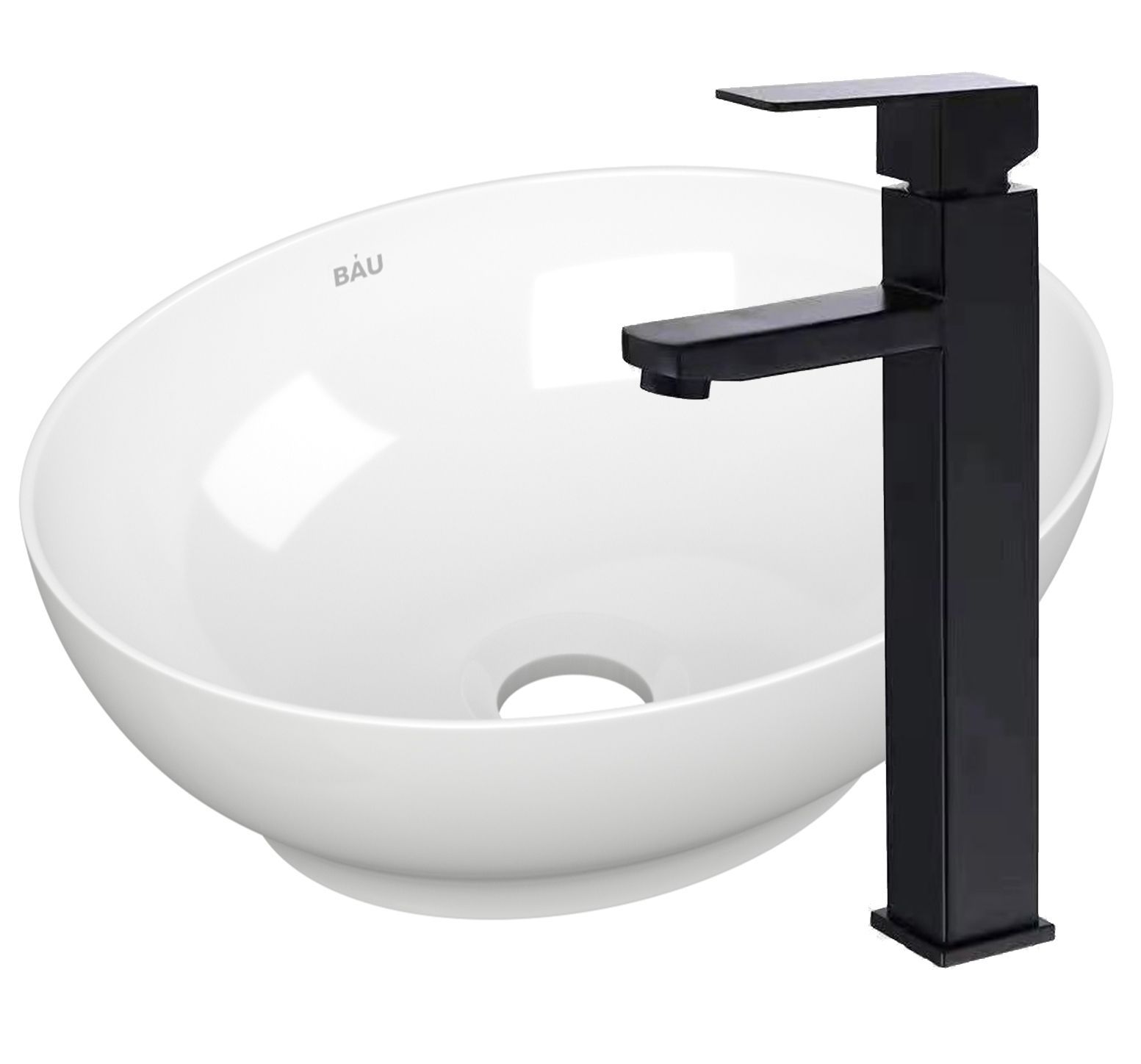 Раковина накладная со смесителем (овальная BAU Nimb 41х33, белая + смеситель высокий Hotel Black, черный)