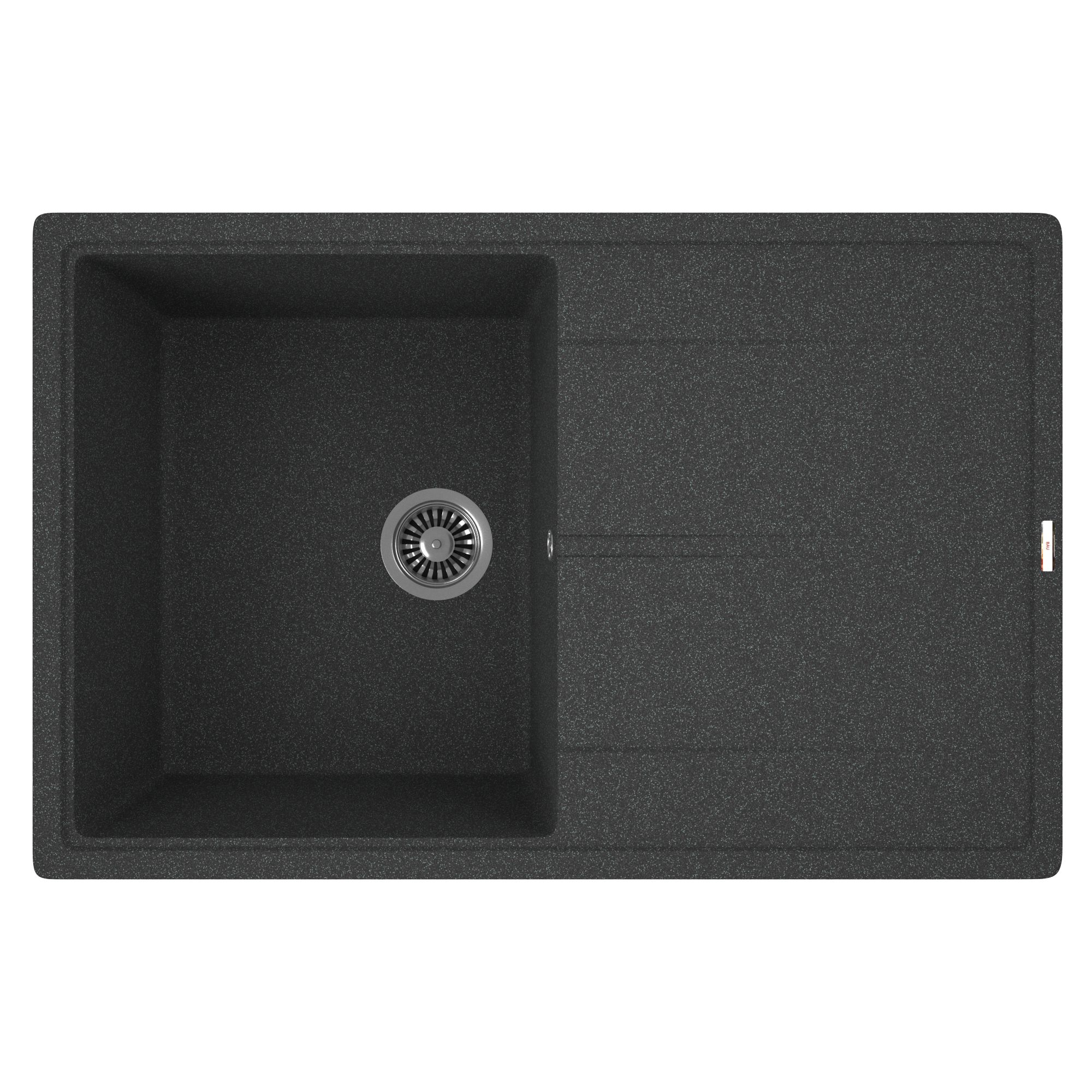 Мойка для кухни врезная кварцевая в комплекте с сифоном BAU Stil Black 78х51, черный