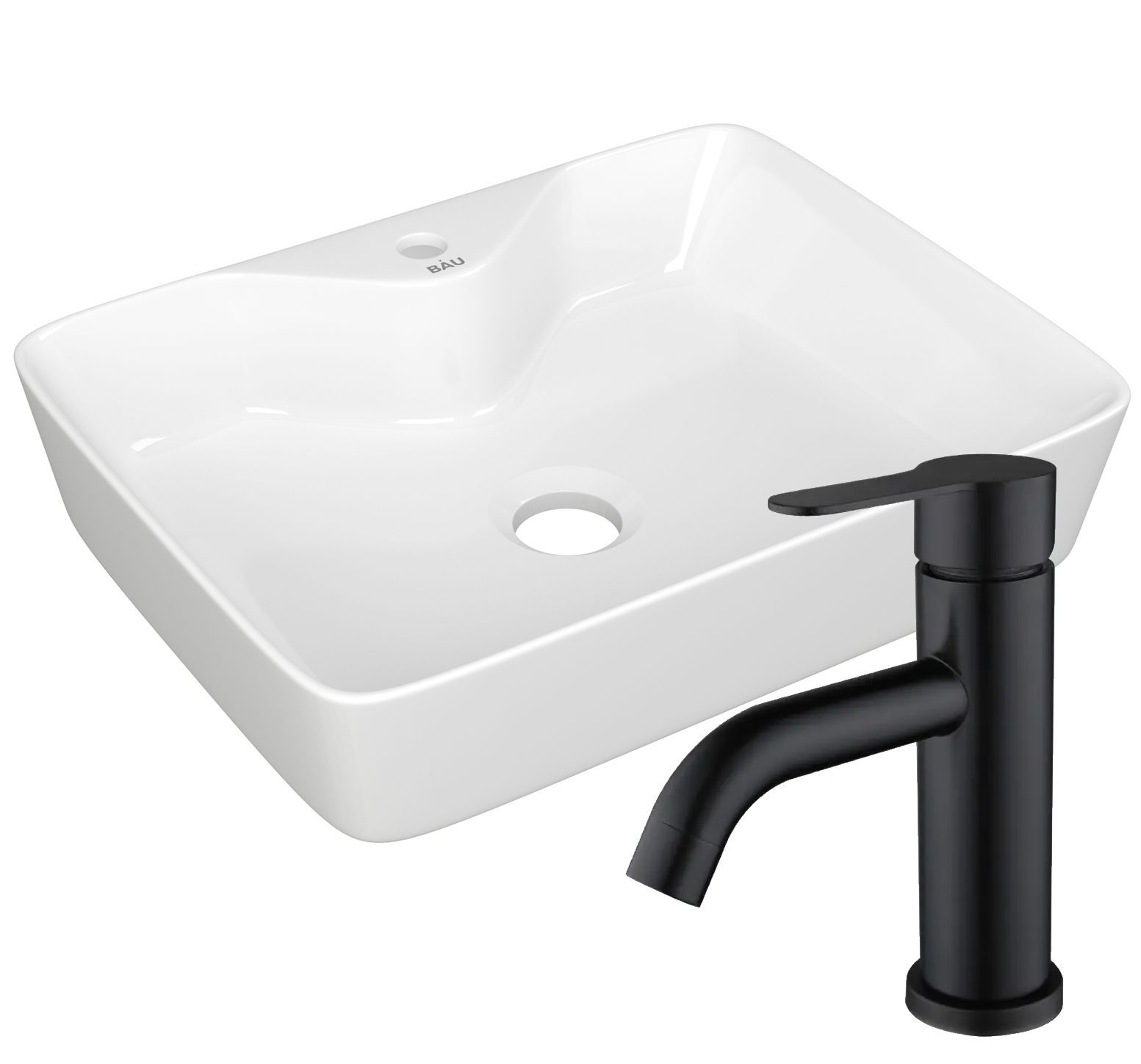 Раковина для ванной накладная прямоугольная BAU Cerama 48х37, белая + смеситель Dream Black, черный