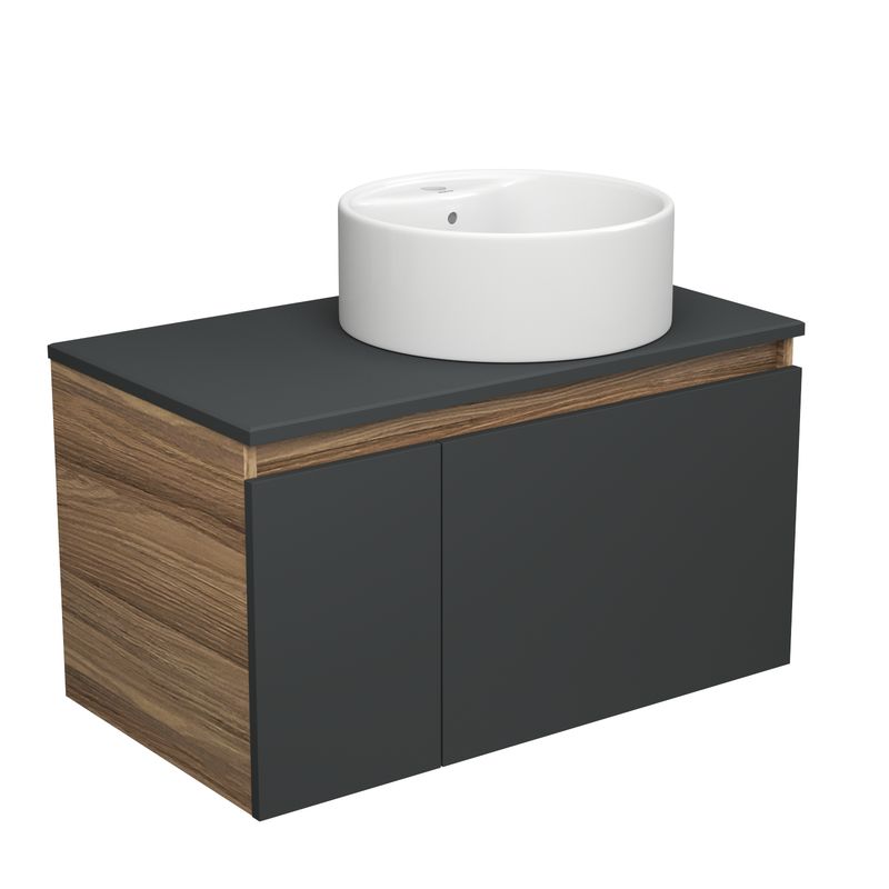 Тумба с раковиной (тумба подвесная Bau Dream Blackwood 80, графит + раковина круглая накладная BAU Element D40, с отверстием под смеситель)