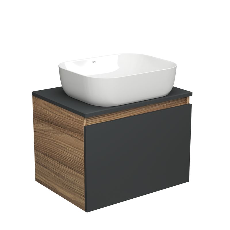 Тумба с раковиной (тумба подвесная Bau Dream Blackwood 60, графит + раковина накладная прямоугольная BAU Stil Pro 50х40)