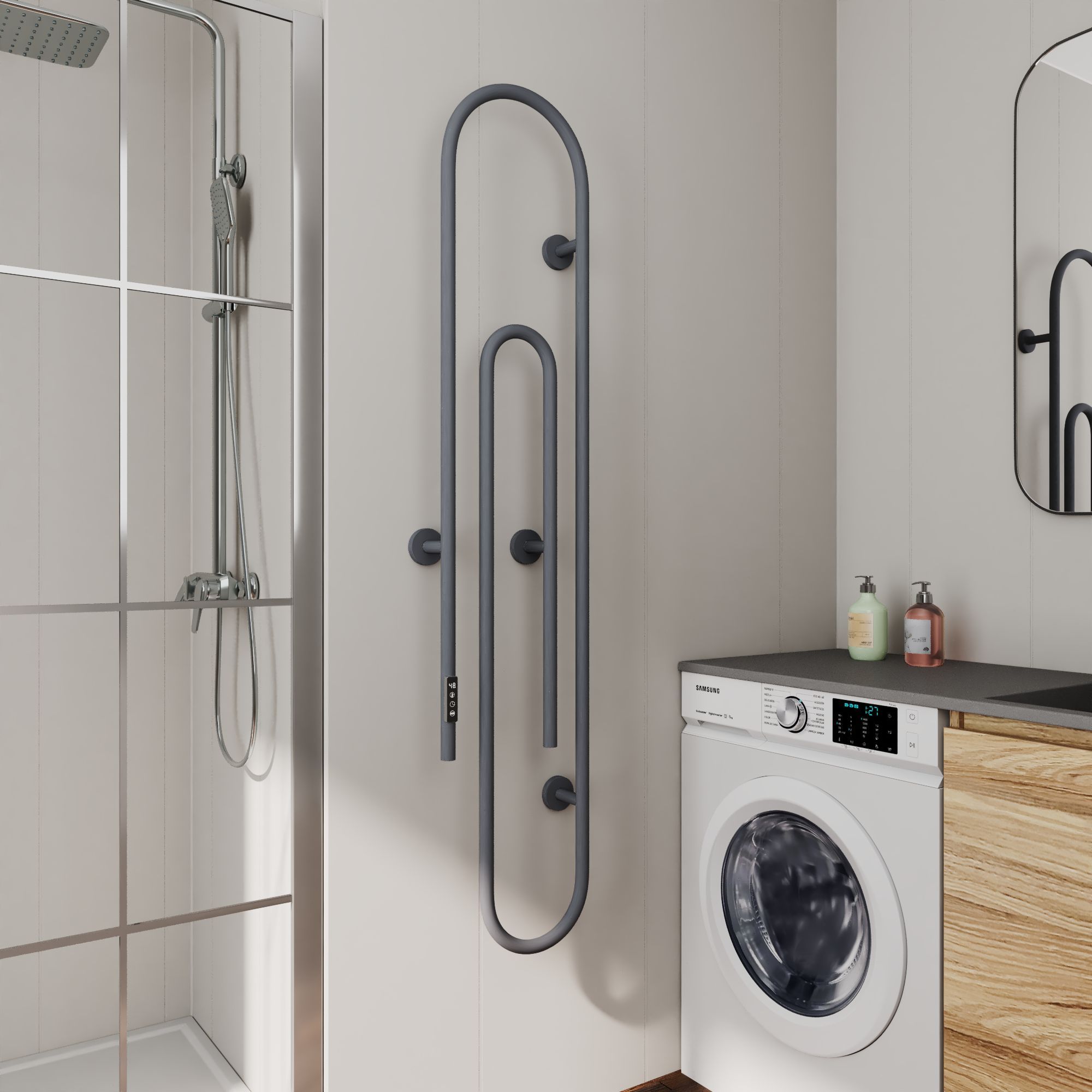 Полотенцесушитель дизайнерский электрический BAU Wall Clip Gun Grey 150х30, темно-серый металлик