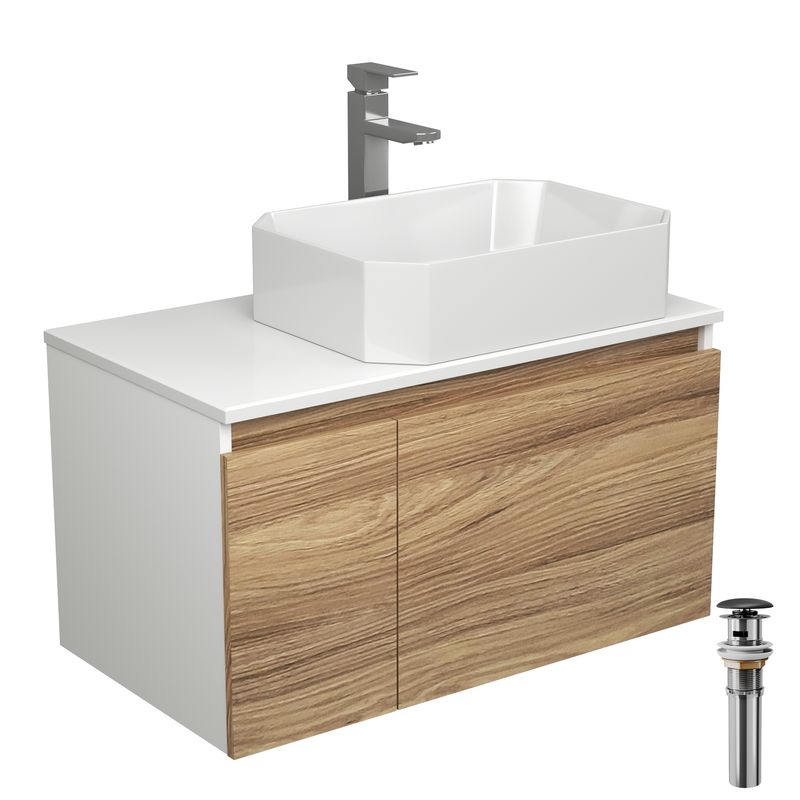 Комплект для ванной, 4 предмета (Тумба подвесная Bau Blackwood 80 + Раковина BAU Hotel 51х37 + Смеситель Hotel Still, нерж. сталь, выпуск черный)