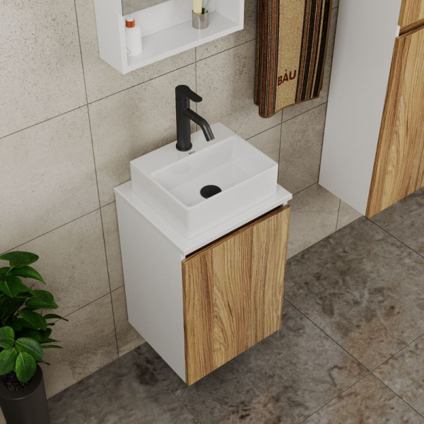 Комплект для ванной, 4 предмета (Тумба под раковину Bau Blackwood 40 + раковина BAU 33х28 + смеситель Dream Black, черный, выпуск)