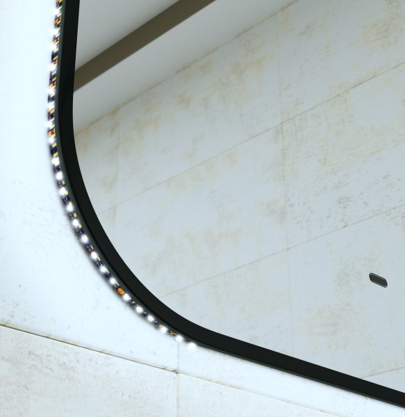 Зеркало Bau Black Rand 70х80, с LED фоновой подсветкой, бесконтактным сенсором, черной окантовкой
