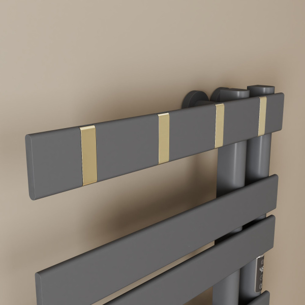 Полотенцесушитель дизайнерский электрический BAU Wind Hook Gun Grey 80х50, подключение нижнее, темно-серый металлик