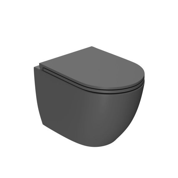 Комплект BAU 6 в 1: усиленная инсталляция BAU IDEAL, унитаз подвесной безободковый торнадо обратного потока Bau Dream Hurricane-2 темно-серый матовый, сиденье микролифт, клавиша BAU Strike, белая/хром