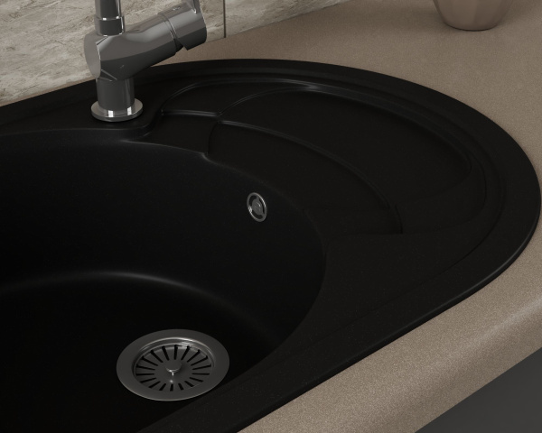 Мойка для кухни оборачиваемая овальная BAU Nimb Black coal 78х50, выпуск с сифоном в комплекте, черный уголь