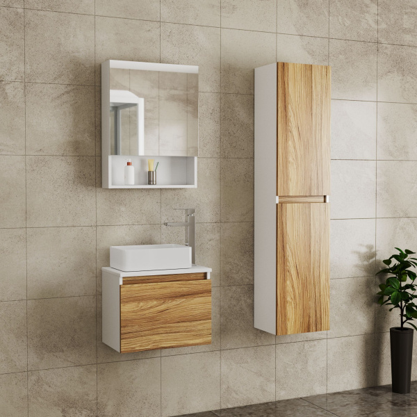 Комплект для ванной, 4 предмета (Тумба Bau Dream Blackwood 50, раковина BAU Mini 38х24, смеситель для раковины высокий Hotel Still, нержавеющая сталь, выпуск клик клак, хром)