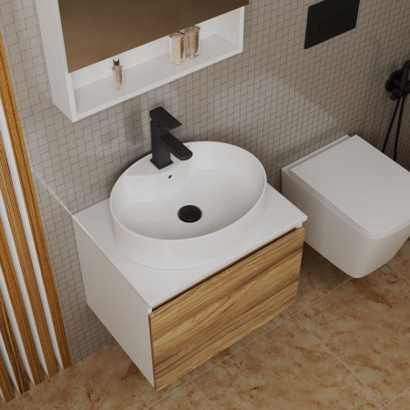 Комплект для ванной, 4 предмета (Тумба подвесная Bau Blackwood 60 + Раковина BAU 51х41, с отв. под см-ль + Смеситель Hotel Black, выпуск черный)