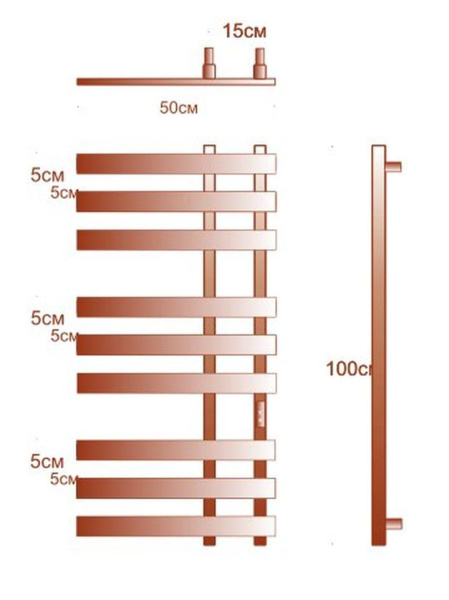 Полотенцесушитель дизайнерский электрический, профильный BAU Blizzard Gun Grey 50х100, 9 планок, темно-серый металлик