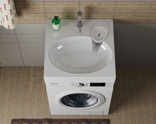 Раковина над стиральной машиной BAU Nimb 60х60, литьевой мрамор в комплекте с кронштейнами и сифоном, белый глянец