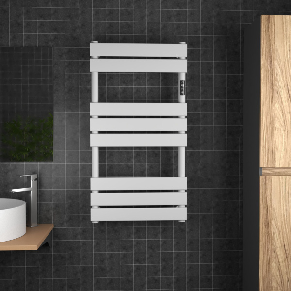 Полотенцесушитель дизайнерский электрический BAU Spectrum Black 94х50, подключение справа, белый матовый