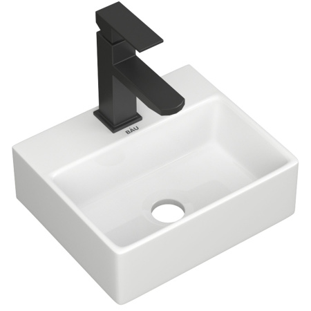 Раковина накладная со смесителем (прямоугольная BAU Cerama Mini 33х28, с отверстием, белая + смеситель Hotel Black, черный)