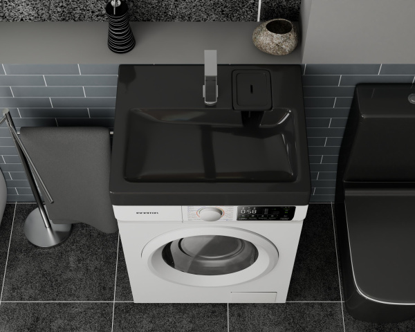 Раковина над стиральной машиной BAU Hotel 60х50, литьевой мрамор в комплекте с кронштейнами и сифоном, антрацит