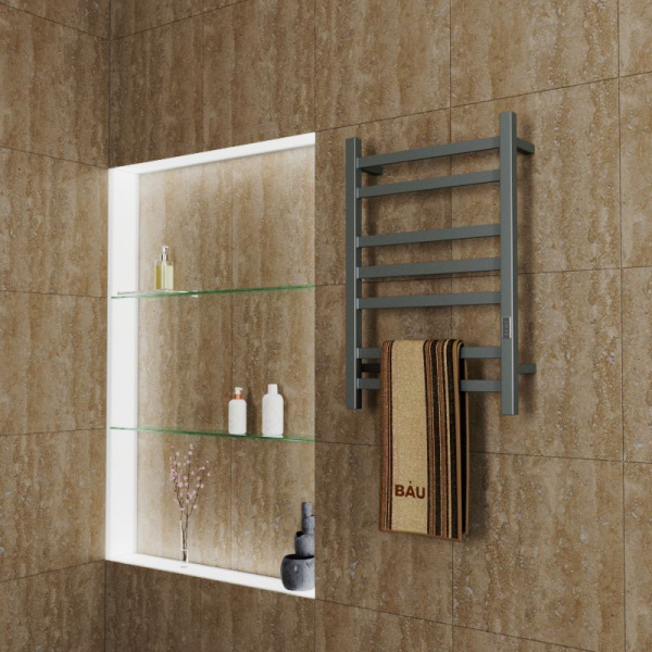 Полотенцесушитель электрический профильный Маргроид BAU В81/10 Gun Grey 50х80, темно-серый металлик с таймером, универсальное подключение