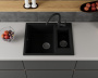 Мойка для кухни оборачиваемая полуторная чаша BAU Stil Black coal 60х50, выпуск с сифоном в комплекте, черный уголь