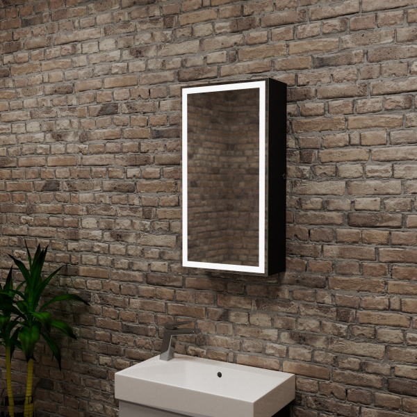 Зеркальный шкаф Bau Elite 35х65 Black Edition Soft touch, LED, сенсор, черный правый