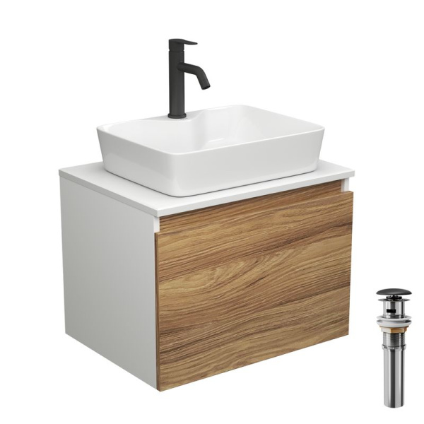 Комплект для ванной, 4 предмета (тумба Bau Dream 60 + раковина BAU 48х37, с отв. под смеситель + смеситель Dream Black, выпуск клик-клак, черный)