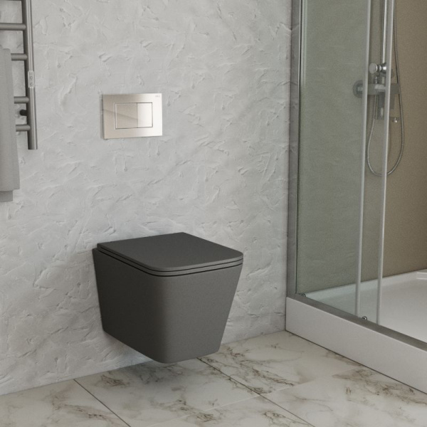 Унитаз подвесной безободковый торнадо обратного потока Bau Stil Hurricane-2, сиденье дюропласт микролифт, темно-серый матовый