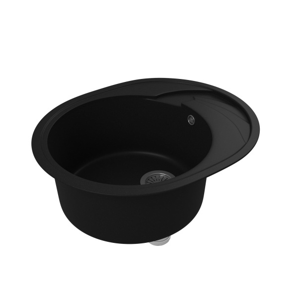 Мойка для кухни оборачиваемая овальная BAU Nimb Black coal 58х47, выпуск с сифоном в комплекте, черный уголь