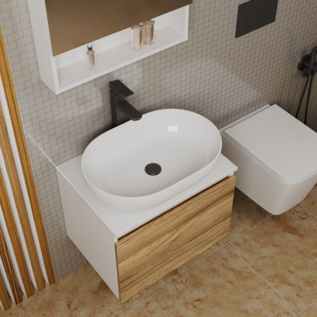 Комплект для ванной, 4 предмета (Тумба подвесная Bau Blackwood 60 + Раковина BAU 59х40 + Смеситель высокий Hotel Black, черный, выпуск черный)