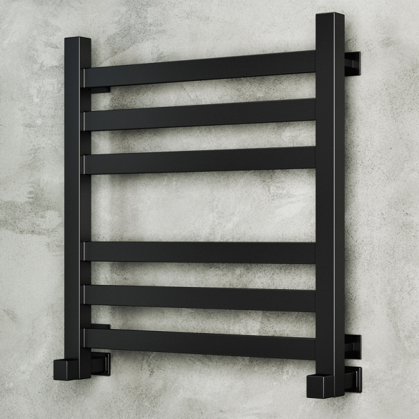 Полотенцесушитель водяной профильный Маргроид BAU В81/10 50х60, 2 вставки 3+3 размер 30*10, вентили 855-404, черный матовый RAL 9005