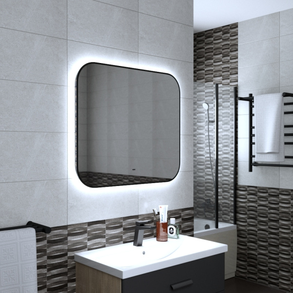Зеркало Bau Black Rand 80х70, с LED фоновой подсветкой, бесконтактным сенсором, черной окантовкой