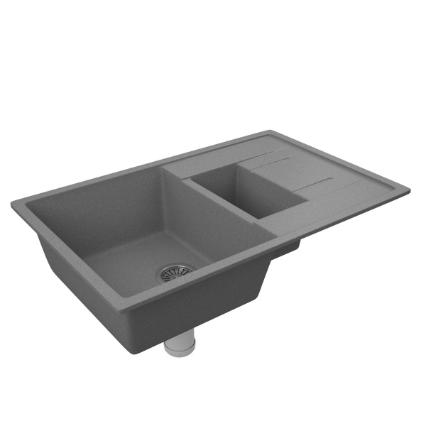 Мойка для кухни оборачиваемая, полуторная чаша с крылом BAU Stil Gray stone 77х50, выпуск с сифоном в комплекте, серый камень
