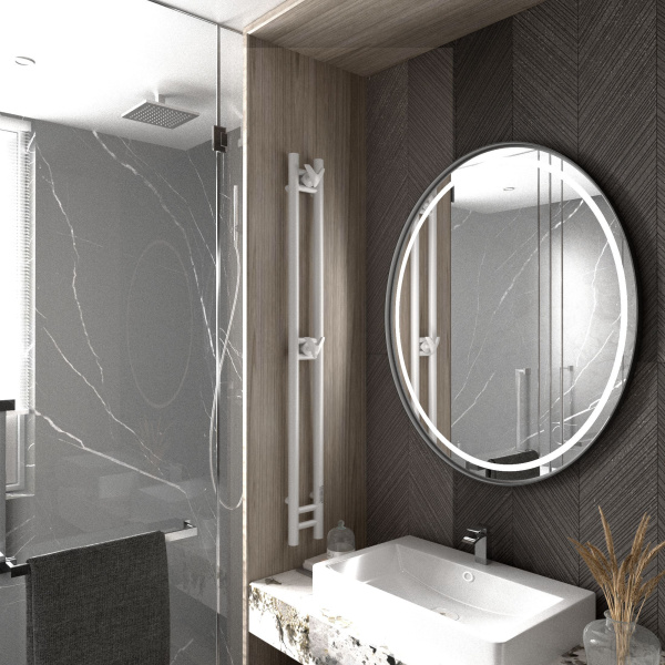 Полотенцесушитель дизайнерский электрический, BAU Stella 10х120, 2 коллектора, 2 крючка, белый полуматовый