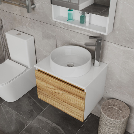 Раковина накладная со смесителем и выпуском (Умывальник BAU Dream круглый D41, белый + смеситель для раковины высокий Potato Hotel, выпуск клик клак, хром)