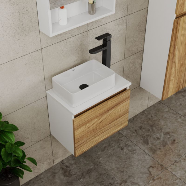 Комплект для ванной, 4 предмета (тумба Bau Dream 50 + раковина BAU 37х23, белая + смеситель Hotel Black, выпуск клик-клак, черный)