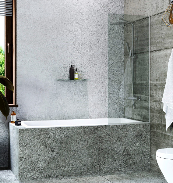 Шторка на ванну стеклянная BAU Stil 140х70 см прозрачное стекло, хромированный профиль