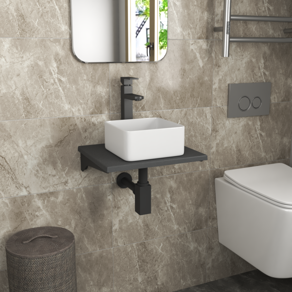 Столешница кварц под накладную раковину BAU Hotel 40 с кронштейнами, серый металлик- MRY0008