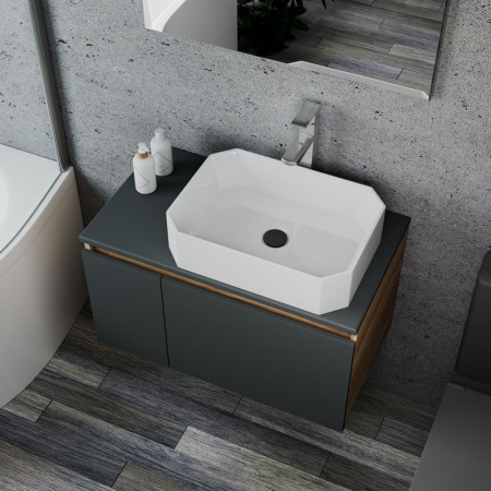 Комплект для ванной, 4 предмета (Тумба подвесная Bau Blackwood 80 графит + Раковина BAU Hotel 51х37 + Смеситель Hotel Still, выпуск черный)