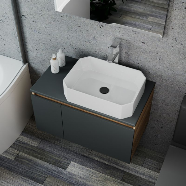 Комплект для ванной, 4 предмета (Тумба подвесная Bau Blackwood 80 графит + Раковина BAU Hotel 51х37 + Смеситель Hotel Still, выпуск черный)