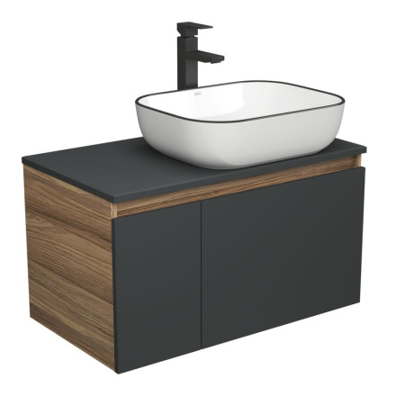 Комплект для ванной, 3 предмета (тумба Bau Dream 80, графит + раковина санфаянс накладная BAU Stil Black Rand 50х40, смеситель высокий Hotel Black)