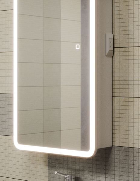 Зеркальный шкаф Bau Stil 40х80, LED подсветка, сенсор, плавное закрывание, оборачиваемый