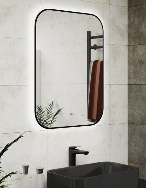 Зеркало Bau Black Rand 60х80, с LED фоновой подсветкой, бесконтактным сенсором, черной окантовкой