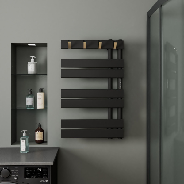 Полотенцесушитель дизайнерский электрический BAU Wind Hook Black 80х50, подключение нижнее, черный матовый