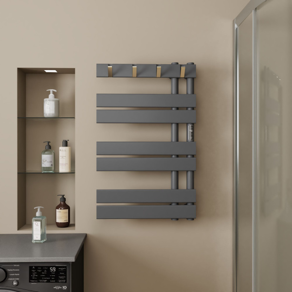 Полотенцесушитель дизайнерский электрический BAU Wind Hook Gun Grey 80х50, подключение нижнее, темно-серый металлик