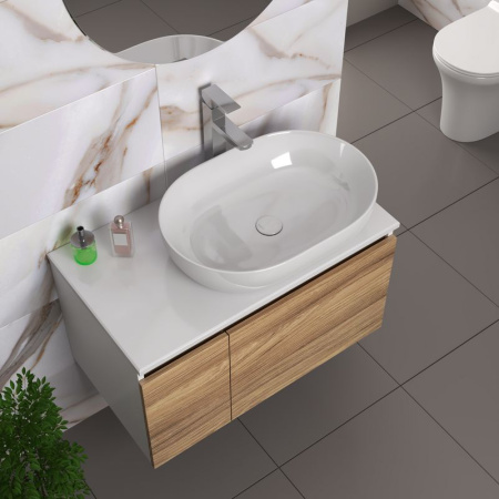 Комплект для ванной, 4 предмета (Тумба подвесная Bau Blackwood 80 + Раковина BAU 59х40 + Смеситель высокий Hotel Still, нерж. сталь, выпуск белый)