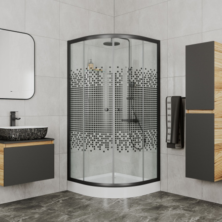 Душевой уголок BAU Dream с поддоном 90x90х195, прозрачное закаленное стекло с черной мозаикой 5 мм, черный матовый профиль