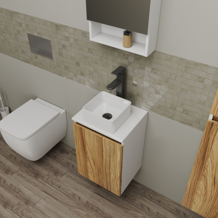 Комплект для ванной, 3 предмета (Тумба Bau Dream Blackwood 40, раковина BAU Mini 24х24, смеситель для раковины высокий Hotel Black, черный)