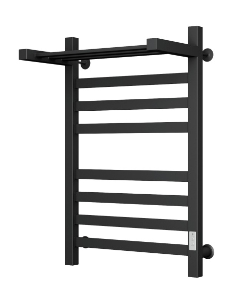 Полотенцесушитель электрический профильный с полкой Маргроид BAU В81/10 50х80, 2 вставки 4х4, черный матовый RAL 9005 с таймером справа
