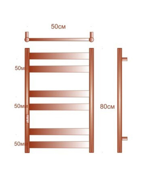 Полотенцесушитель дизайнерский электрический, профильный BAU Mix Gun Grey 50х80, 6 планок, универсальный, темно-серый металлик