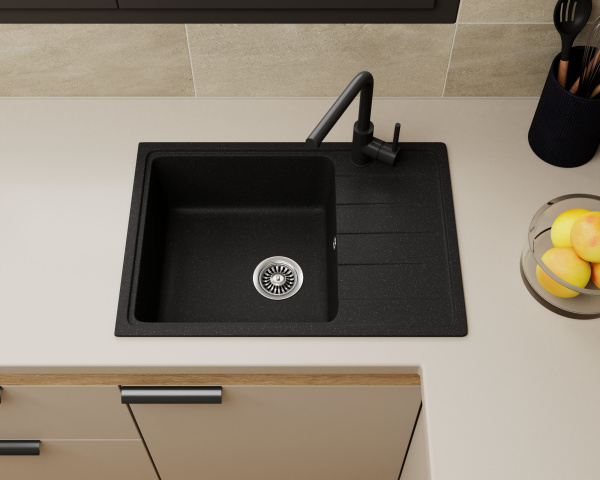 Мойка для кухни с крылом BAU Stil Pro 60х42 без выпуска, черный камень